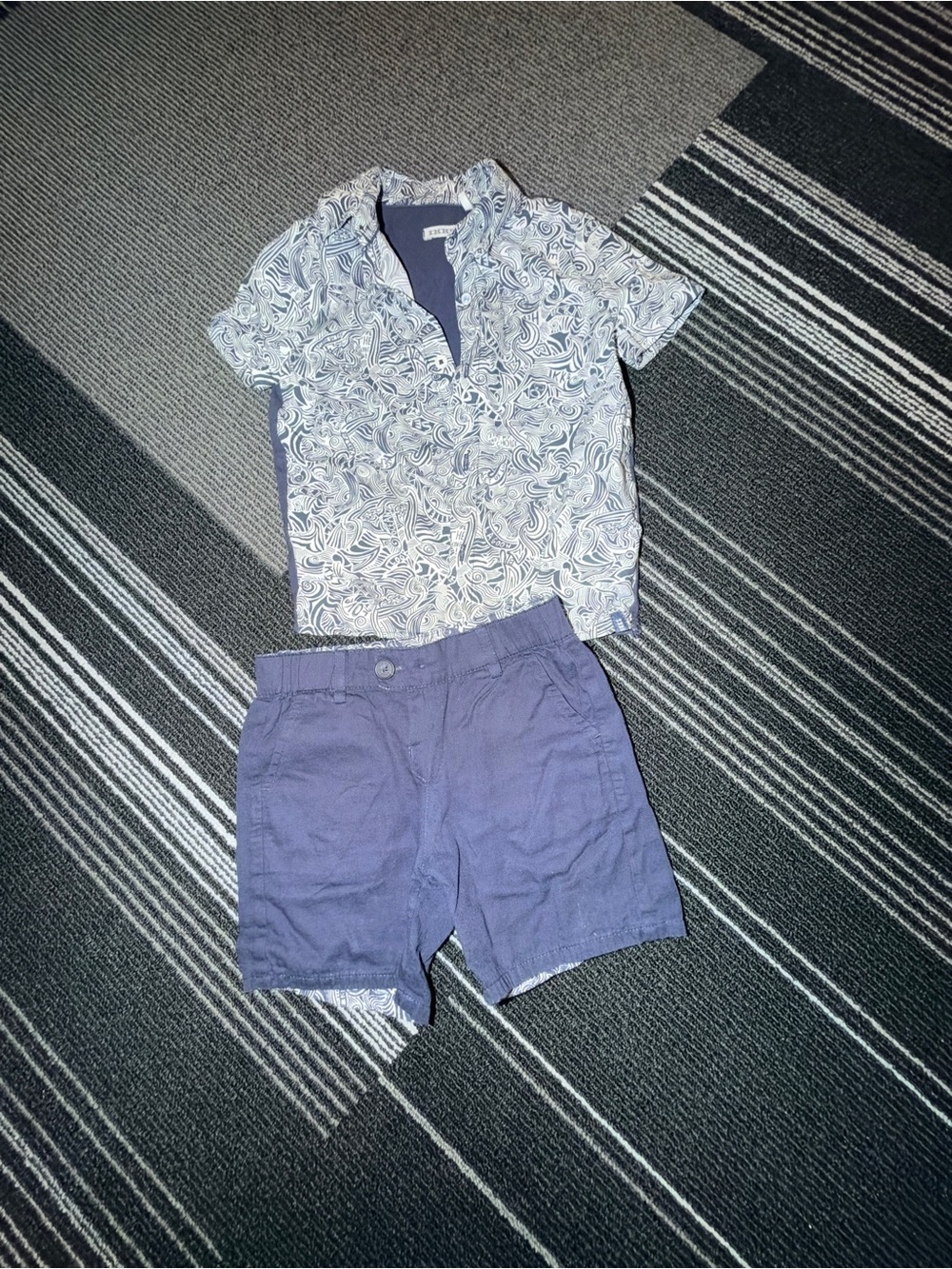 Ikks Boys Blue Printed Polo and Navy reversible Shorts Matching Set